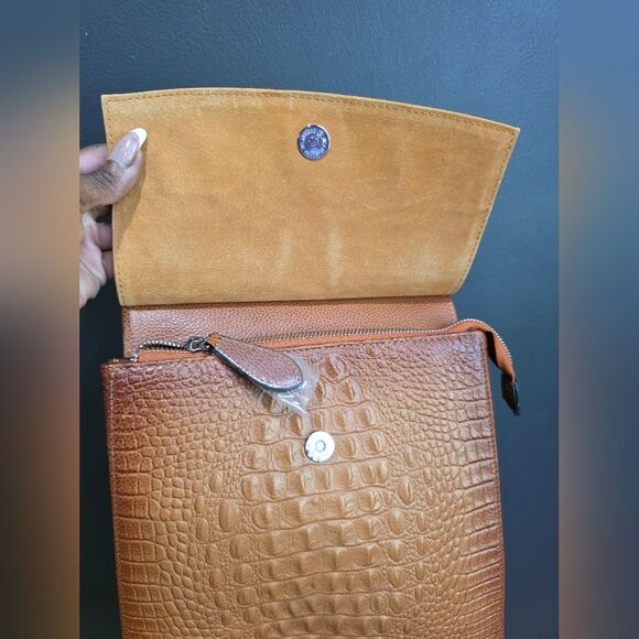 COOLCY Women Leather Backpack Shoulder Bag Tan Croc Embossed Convertible NWT - Picture 7 of 9
